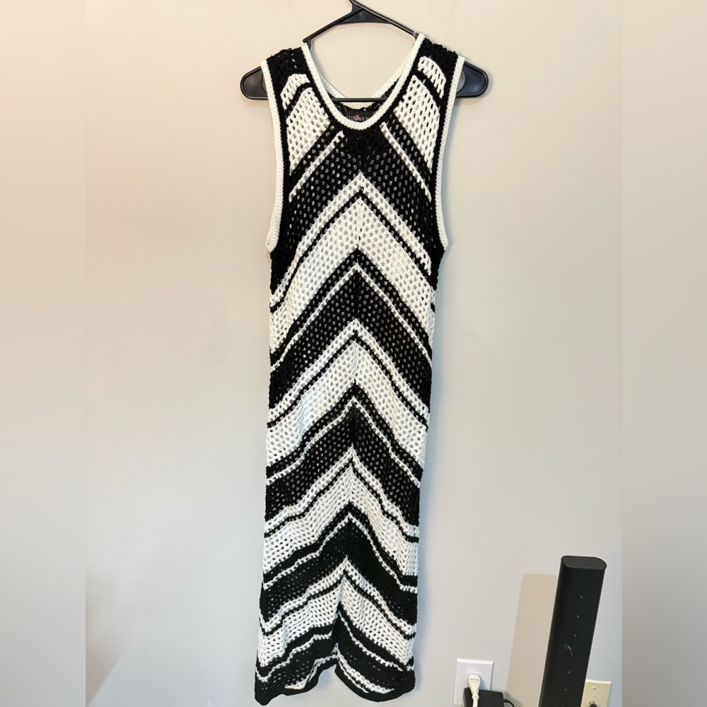 Black & White Chevron Knit Crochet Maxi Dress Women’s Size XL | NWT Boho Summer